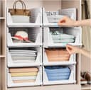caktraie Organizador de armario plegable, paquete de 8 cajas de almacenamiento apilables, cesta de almacenamiento de plástico, almacenamiento plegable para armario, cocina, baño, color blanco - 1