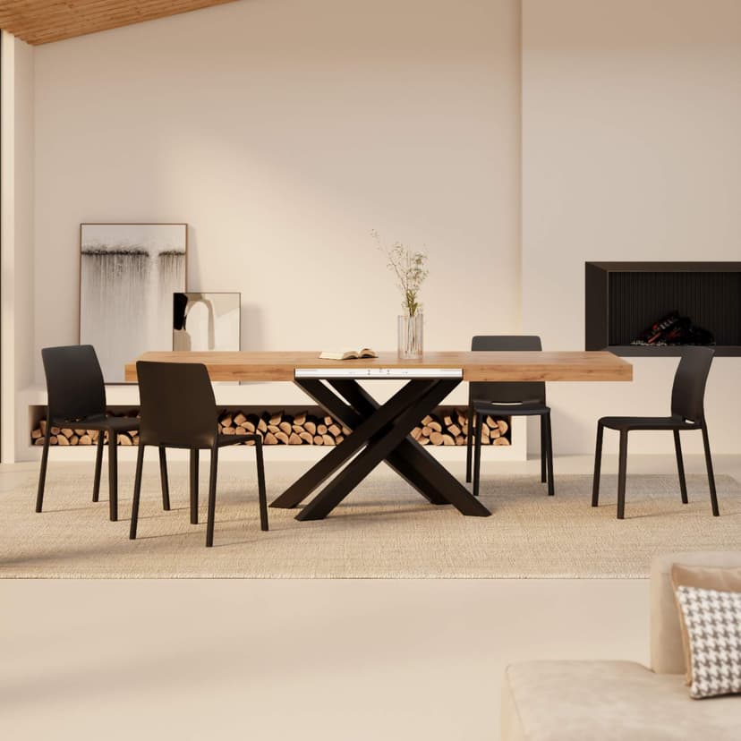 Mobili Fiver, Tavolo Allungabile Emma 160(240) x90 cm, Rovere Rustico con Gambe Incrociate Nere, per 6-10 persone, Tavolo Cucina, Soggiorno, Made in Italy - 9