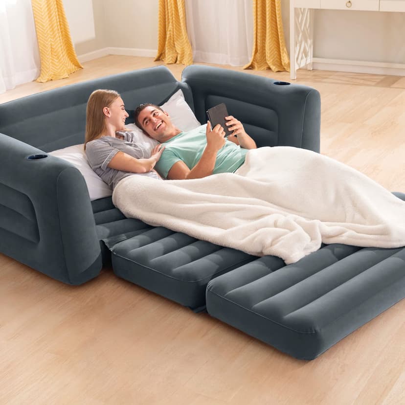 Intex Queen Size Pull-Out Inflatable camping sofa bed Sleep Away Futon Couch with 3 quick inflation and deflation valves, ?203.2 x 231.14 x 66.04 cm, Charcoal grey - 5