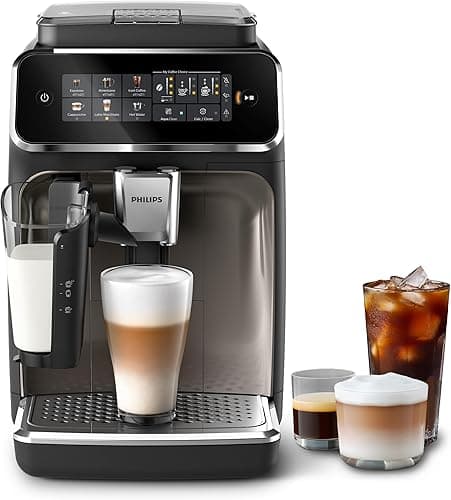 Philips 3300 Series Bean to Cup Coffee Machine – 6 Hot & Iced drinks, LatteGo Milk Frother, Fastest-to-Clean, 40% Quieter, Ceramic Grinder, Fully Automatic Espresso & Cappuccino maker (EP3347/90)