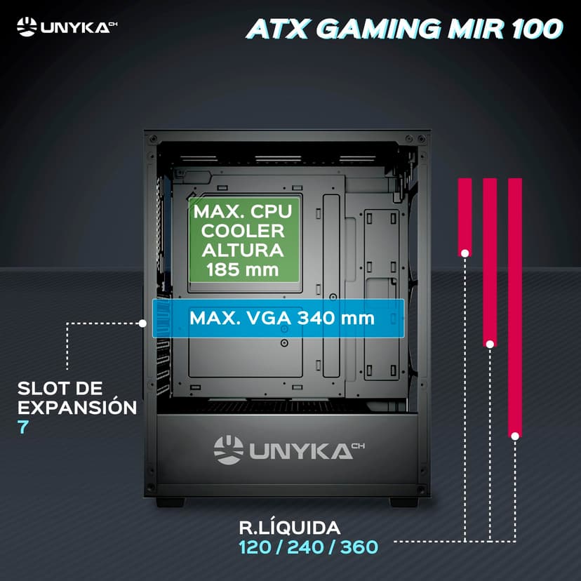 UNYKAch ATX MIR 100 Gaming Computer Case Large Size with 4 ARGB Fans, 1 USB 2.0 and 3 USB 3.0 - 4