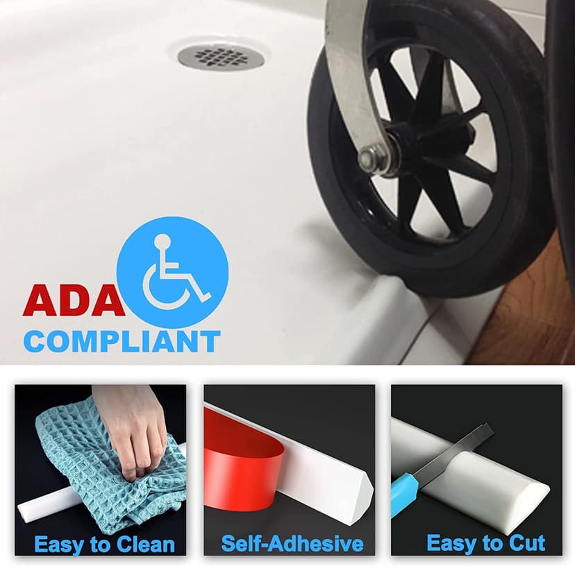 Self-Adhesive Splash Protection Strip Shower, Walk-In Shower Floor Water Barrier, Shower Water Stop for Wet and Dry Separation, Shower Threshold Water Damage for Bathroom and Kitchen (White, 100 cm) - 4