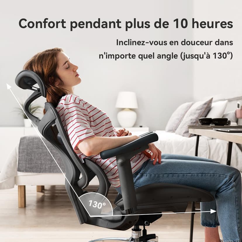 SIHOO Doro C300 Ergonomic Office Chair with Ultra Soft 3D Armrests, Dynamic Lumbar Support for Home Office, Adjustable Backrest Desk Chair (Black) - 3