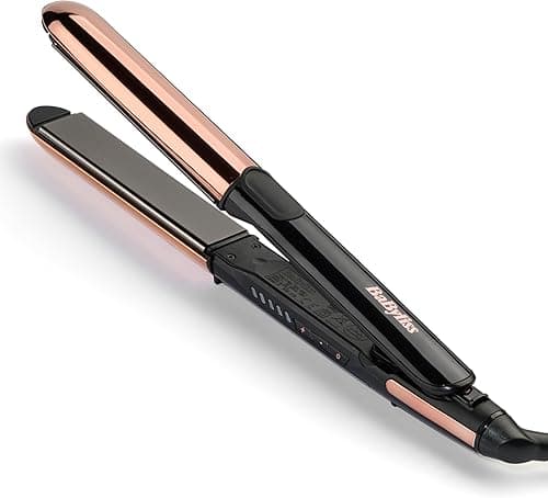 BaByliss ST482E Straight & Curl Brilliance 2-in-1 Straightener with ION Technology and True-Titanium Smoothing Plates, Anti-fluff, 5 Temperature Settings [150-235°C], Stainless Steel Housing (Curls