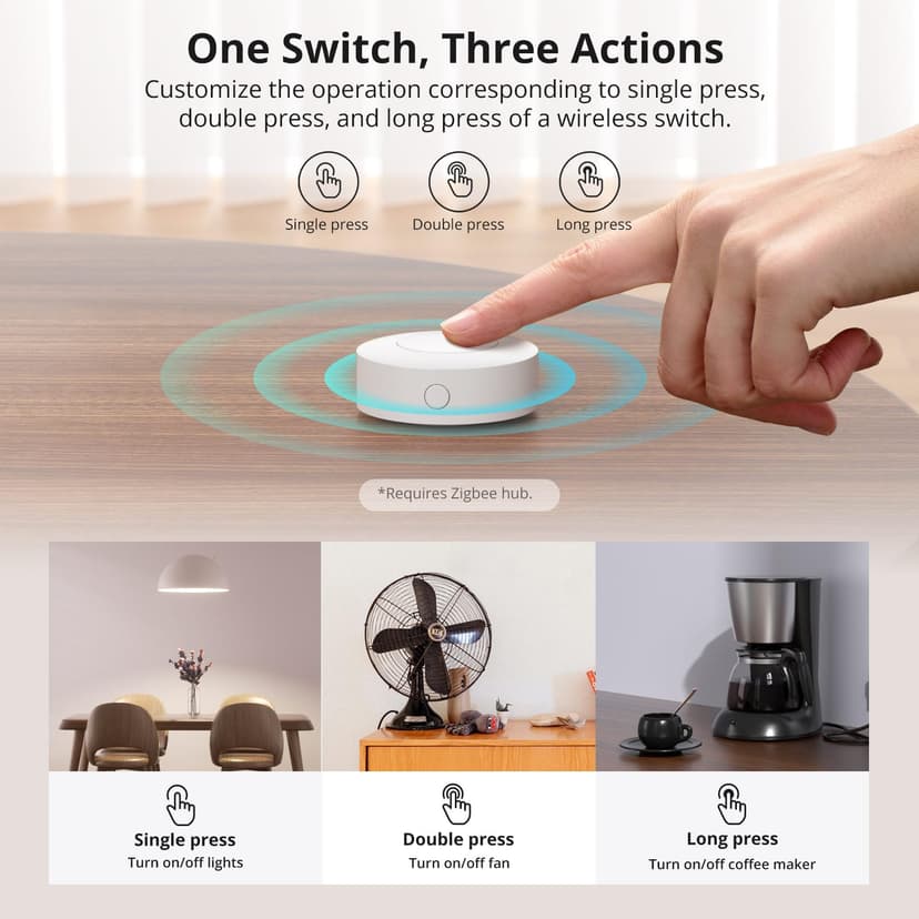 2 Pack SONOFF SNZB-01P Zigbee Wireless Switch, 2 Way Control Supports to Create Smart Scenes, Trigger The Connected Devices on eWeLink APP,5 Years Battery Life,Requires Zigbee Hub - 5