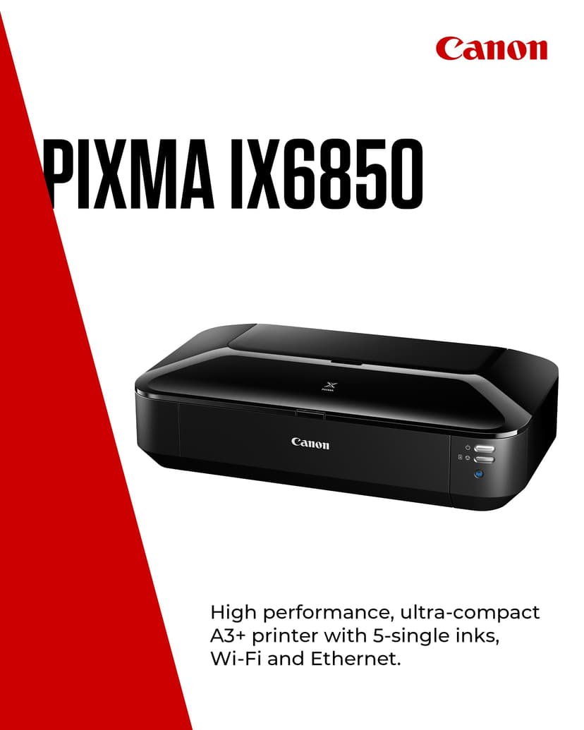 Canon PIXMA iX6850 Wireless Printer (Black) - Compact, High-Performance Home Printer - Print A3+ Photo-Lab Quality Documents & Photos - Wi-Fi/Ethernet Connectivity - Replaceable 5 Single Ink System - 2