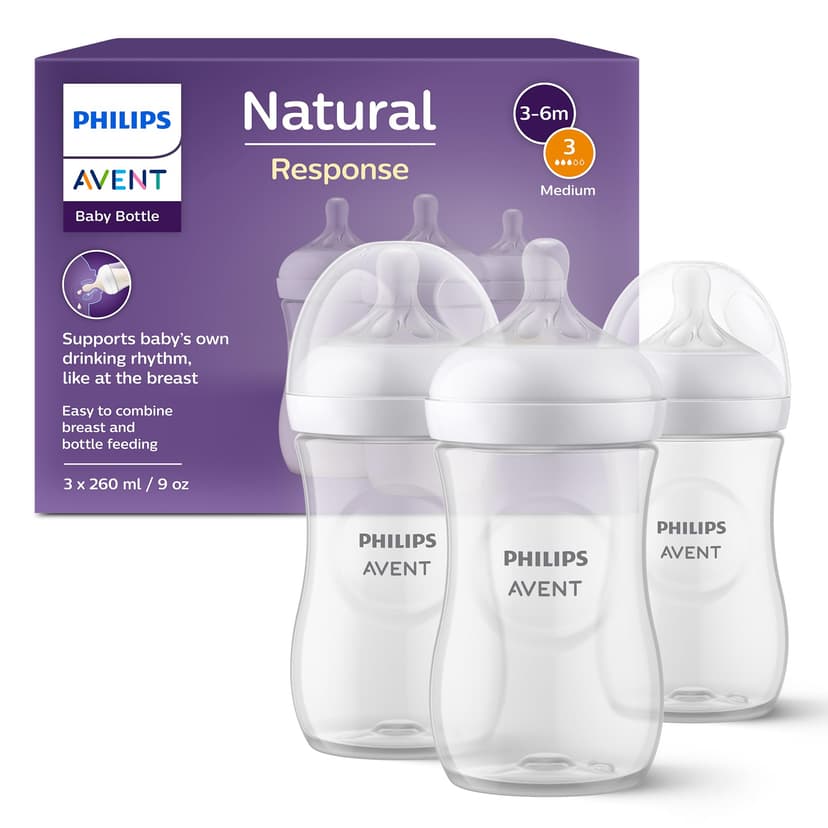 Philips Avent Natural Response Baby Bottle - 3 x 260ml Baby Milk Bottle for Newborns and Up, BPA Free, 1+ Months (Model SCY903/03) - 1