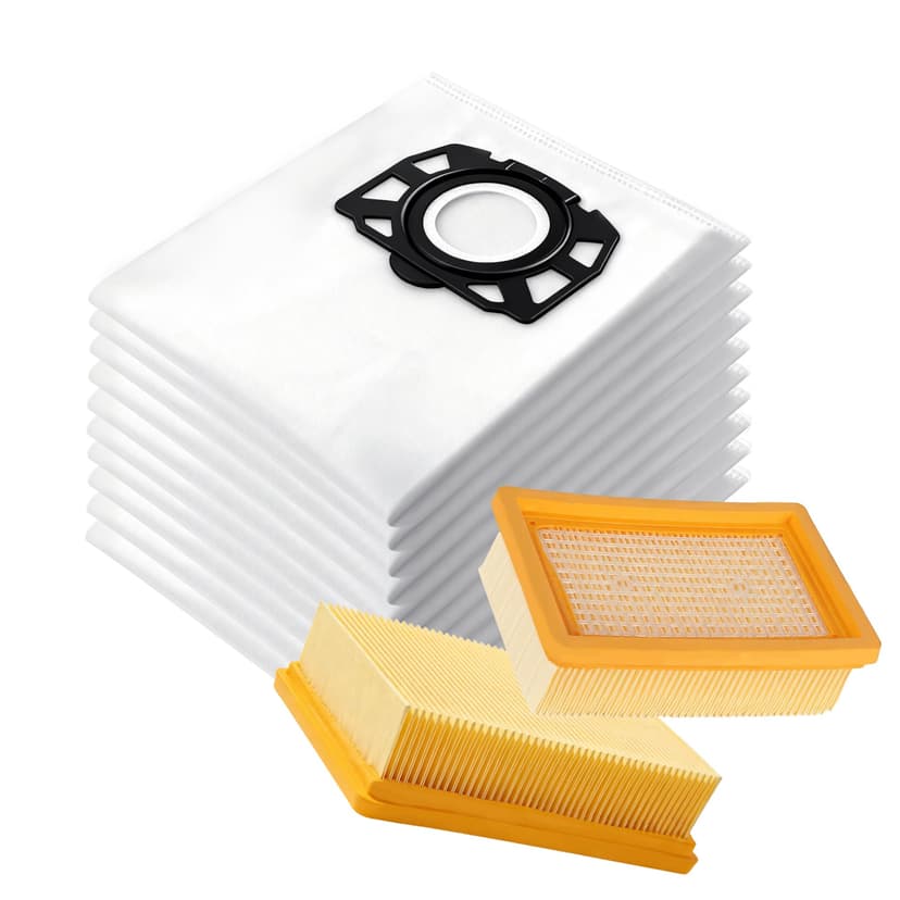 KFI 487 Vacuum Cleaner Bags with 2 Filters Replacement for Kärcher WD4 WD5 WD6 WD5 P WD6 P MV4 MV5 MV6, Fleece Filter Bags for Kärcher 2.863-006.0, Filter Set KFI 4410 Filter (2.863-005.00) Pack of 10 - 1