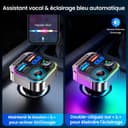 GizmoVine Bluetooth 5.4 FM Transmitter Car Adapter 63W (PD 45W & 18W) [Light Switch] [HiFi Bass Sound] [Fast Charging] Wireless Radio Music Adapter LED Display Zinc Alloy Hands-Free Calling Support - 6
