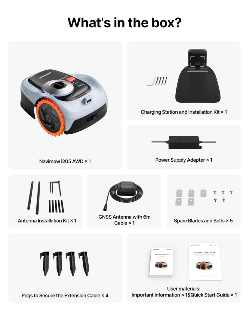 Segway Navimow i205 AWD Robot Lawn Mower without Boundary for 500 m², w/Garage S, All-Wheel-Drive for 45% Slopes, EFLS NRTK + Vision, Auto Mapping, No RTK Antenna Required (Ship Separately) - 8