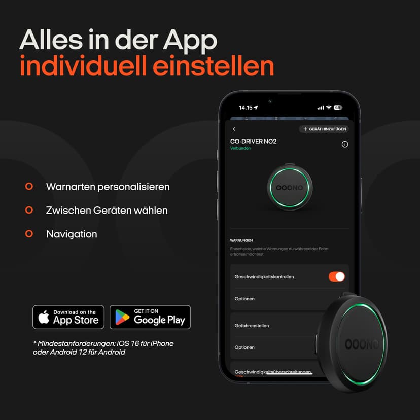 OOONO Co-Driver NO2 – Détecteur de radars avec alertes de radars de Section, de Vitesse et Dangers de la Route – sans Abonnement, Installation Facile, Alertes en Temps Réel, Longue Autonomie - 6