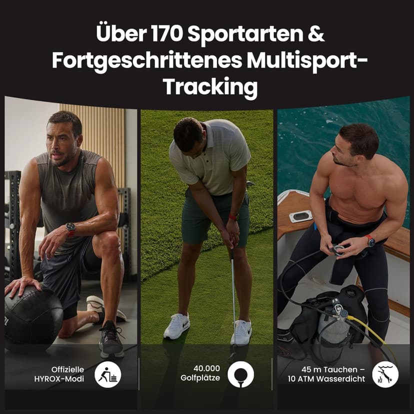 Amazfit Balance 2 Montre Connectée Homme 47mm, GPS, NFC, Écran AMOLED 1,5" en Verre Saphir, Autonomie 21J, 170 Modes Sport, Hyrox, Golf, Suivi Cardio & Sommeil, Smartwatch pour Android et iPhone - 3