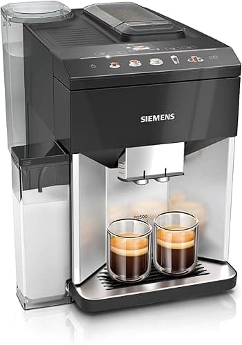 Siemens Fully Automatic Coffee Machine, EQ500 Integral, 10 Specialities, 2 Cups Simultaneously, Water Tank 1.9 L, Includes Brita Water Filter, Daylight Silver/Piano Lacquer Black