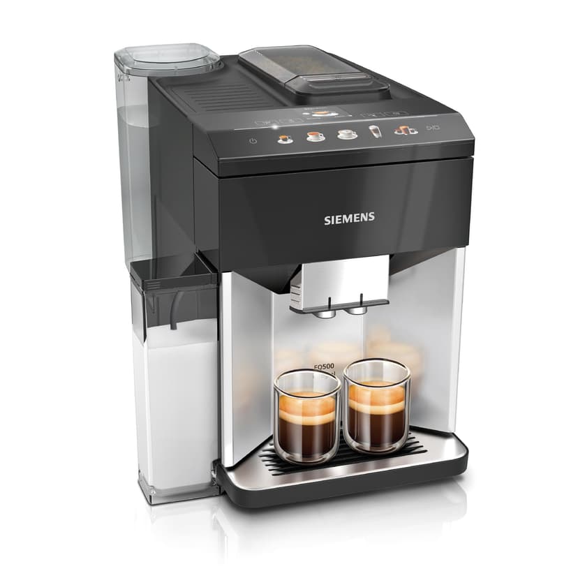 Siemens Fully Automatic Coffee Machine, EQ500 Integral, 10 Specialities, 2 Cups Simultaneously, Water Tank 1.9 L, Includes Brita Water Filter, Daylight Silver/Piano Lacquer Black - 1