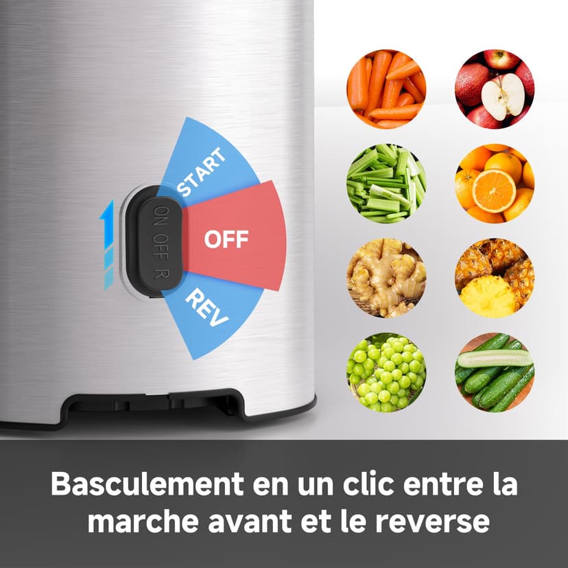 AMZCHEF Slow Juicer – 120 mm wide opening, stainless steel, quiet, easy to clean by hand, cold pressed juicer for fruits and vegetables - 8