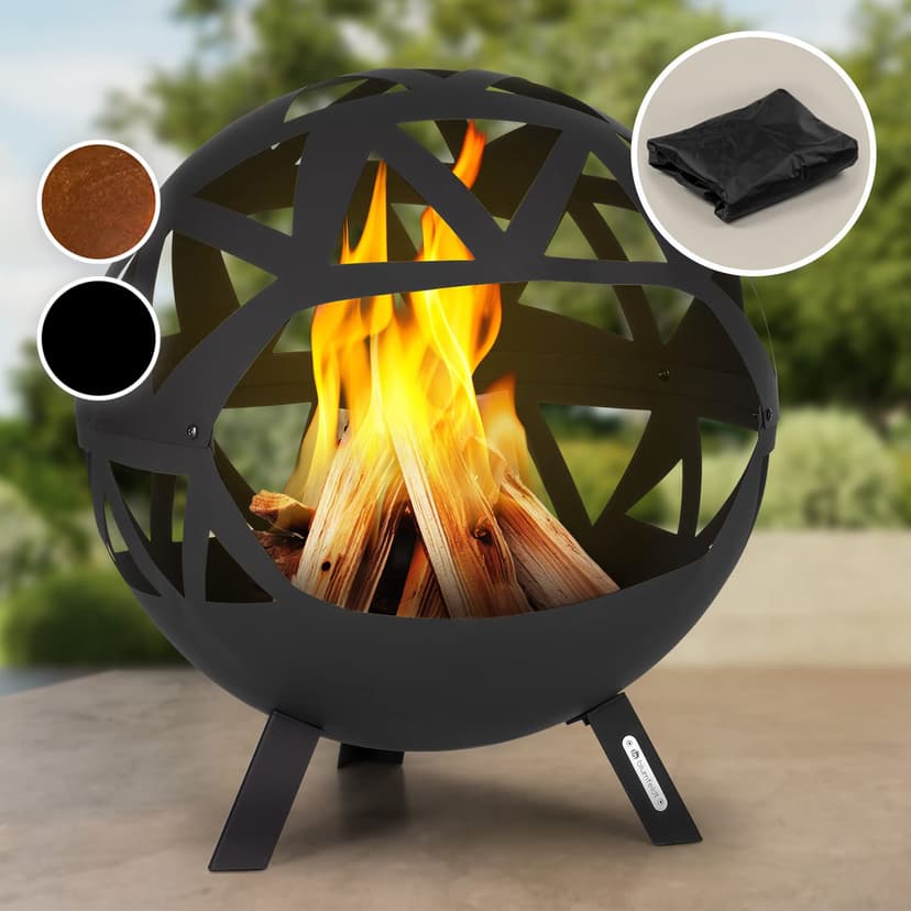 blumfeldt Fire Pits for Garden, Fire Bowl Camping Firepit, Outdoor Wood Burners for Camp Firepit with Steel Base Stand, Outside Fireplace Log Burner w/Poker, Circular Weatherproof Firebowl for Garden - 1
