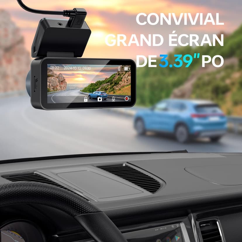 Caméra Embarquée Voiture 2.5K QHD Avant/Arrière - Double Objectif, Écran IPS 3,39 - Grand Angle 160°, Vision Nocturne, Mode Parking 24h/24 (Argenté Gris) - 6