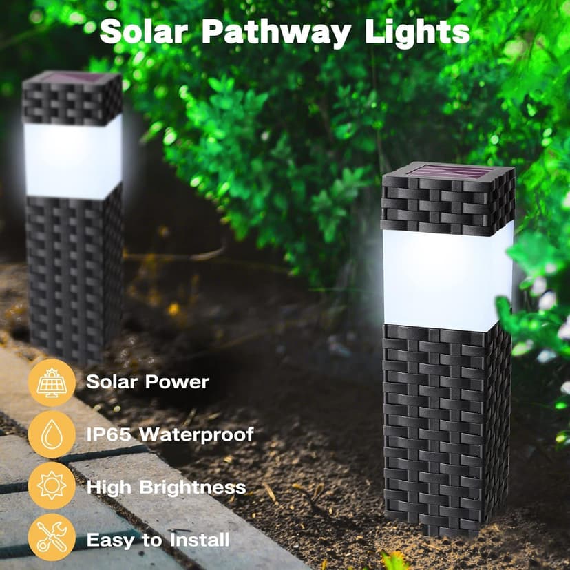 Joomer Solar Lights Outdoor Garden, 8 Pack Garden Lights Solar Powered Waterproof, Rattan LED Pathway Lighting Solar Powered Path Light Decoration for Patio Driveways Landscape Lawn Yard, White - 3