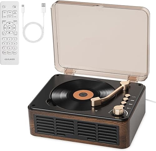 Gueray CD Player with Speakers HiFi Stereo Sound Vintage CD Player Bluetooth for Home, Retro Wood CD Players FM Radio with Remote Control, Support USB/AUX/Type-C Playback for Audio Books