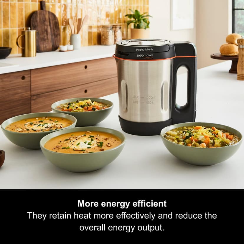 Morphy Richards Compact Soup Maker, 1L, Blend, Smooth and Chunky Soup, Smoothies, Quick and Easy Cooking, 900W, Black & Stainless Steel, 501021 - 7
