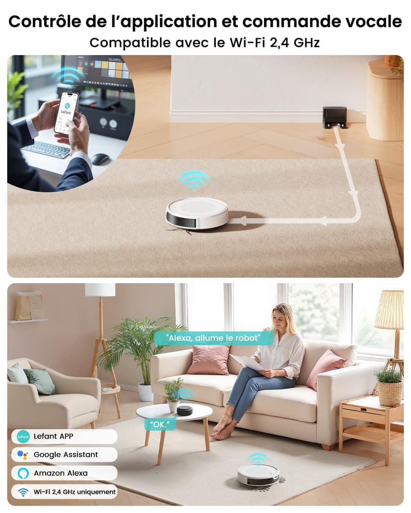 Lefant Aspirateur Robot 6000Pa, Navigation Laser dToF, Évitement Précis des Obstacles, Contrôle par App/Alexa, Anti-Enchevêtrement Idéal pour Poils d'animaux, Cheveux et Sols Durs, M310 Ultra - 6