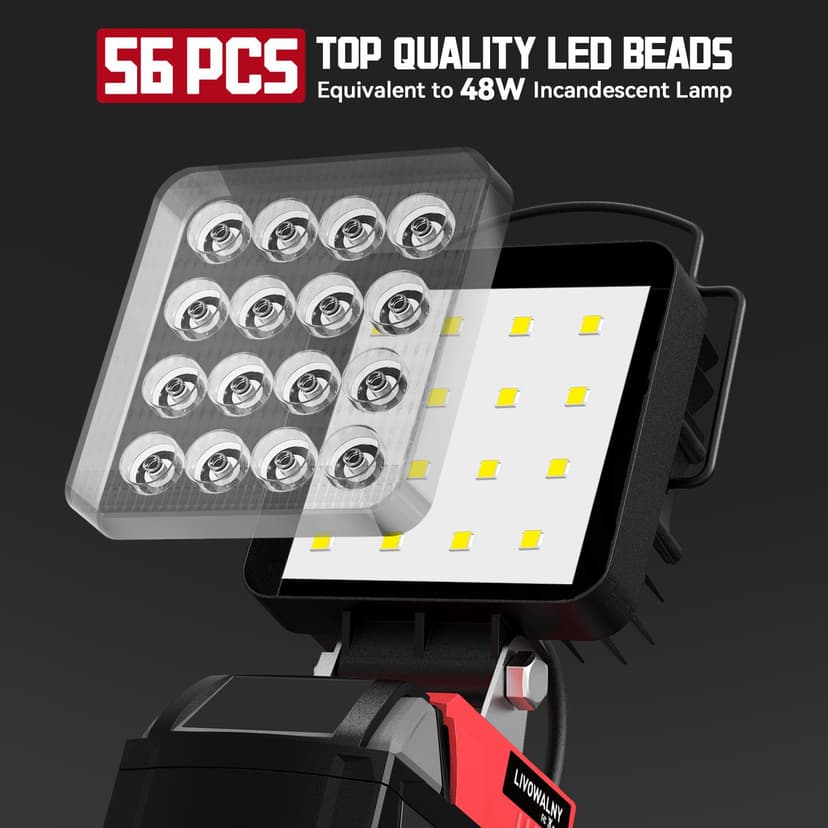 LED Work Light for Milwaukee M18 Battery: Cordless Tools Light - 18V Flashlight - 48W Battery Lights with USB Charger (No Battery) - 6