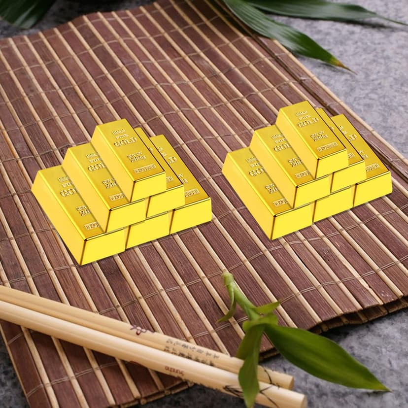 VALICLUD Pack of 5 Gold Bars Brick Bars Replica Film Prop Plastic for Party Favourite Small Activity Props Birthday Decoration Goodie Bags Fillers - 9