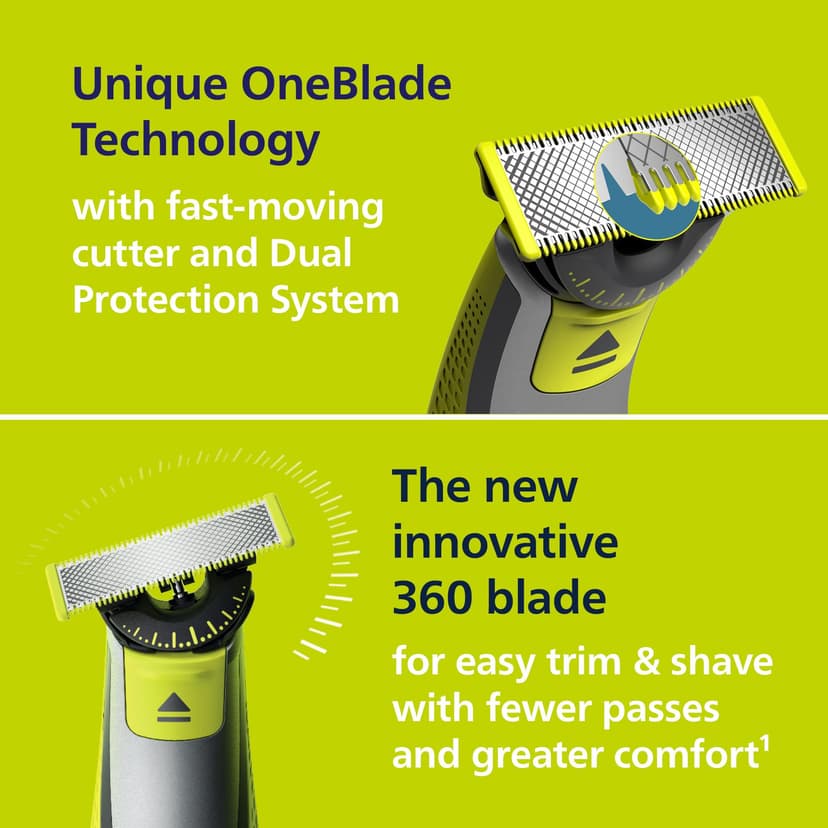 Philips OneBlade 360 hybride Visage : rasoir/tondeuse à barbe électrique, avec innovation lames 360, 2 lames 360 pour le visage, 1 sabot réglable 5 en 1 (modèle QP2734/30) - 5
