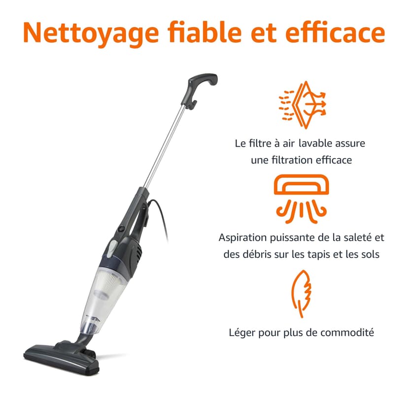 Amazon Basics Aspirateur balai, appareil 2 en 1 avec câble, moteur ECO, filtre Remplaçable, léger, Noir - 3