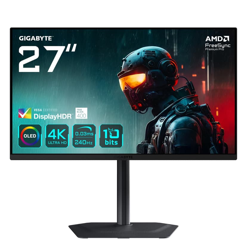 Gigabyte MO27U2 OLED 4K UHD Gaming Monitor - 3840 x 2160, 240Hz, 0.03ms, 1000 cd/m², Display HDR True Black 400, HDMI 2.1, DisplayPort 1.4 - 1
