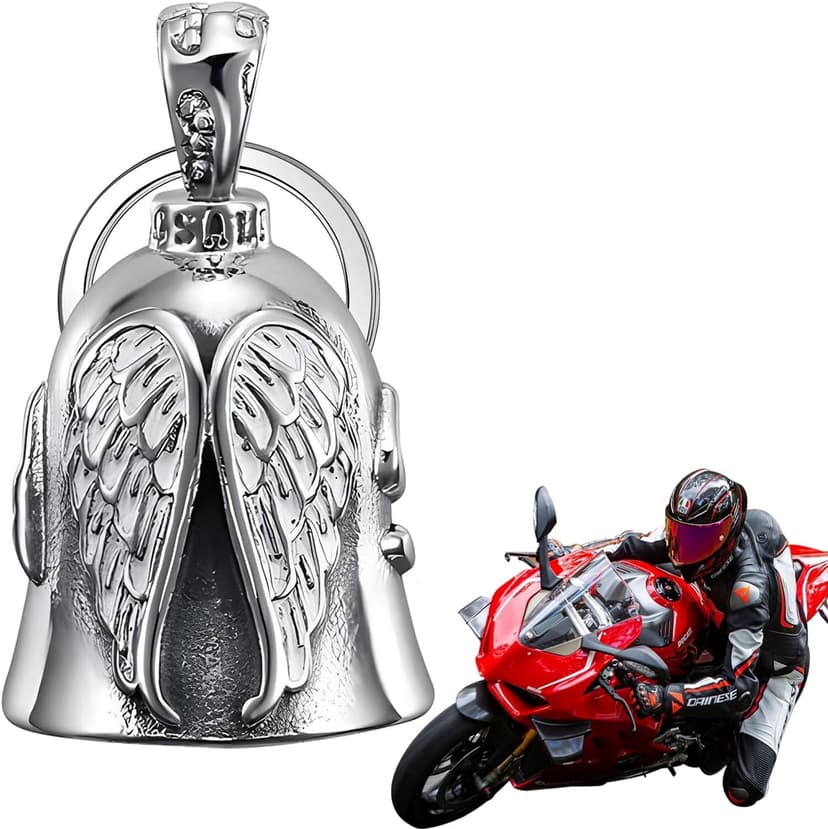 Luylmo Guardian Bell, Clochette Moto Guardian Ride Bell, Acier Inoxydable Moto en Forme d'ange Gardien à Suspendre, Lucky Bell Cloches De Moto Cloches - 1