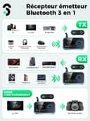 SOOMFON Émetteur Recepteur Bluetooth 5.0 avec Écran LCD, 3 en 1 Adaptateur Audio AUX/RCA/Jack 3.5mm/Optique, Transmetteur Récepteur Bluetooth Connexion Double pour TV, Casque, Enceintes - 6