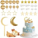 33 Pièces Deco Gateau Bebe Decoration,Cake Topper Lune Étoiles Nuages avec Faon, Décoration de Gâteau pour Bébé, Décoration Gateau Anniversaire Garçon Fille, Décorations de Fête Prénatale - 1