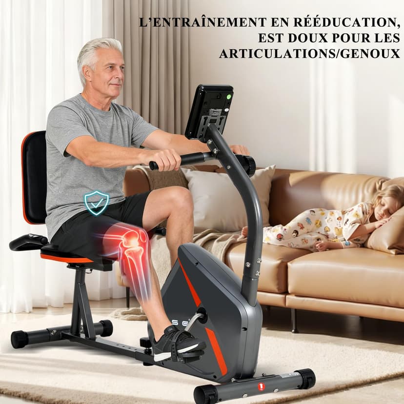 ISE Horizontal Exercise Bike with Adjustable Saddle, Recumbent Exercise Bike Ideal for Recovery Training, Pulse Sensors, Quiet, Grey - 4