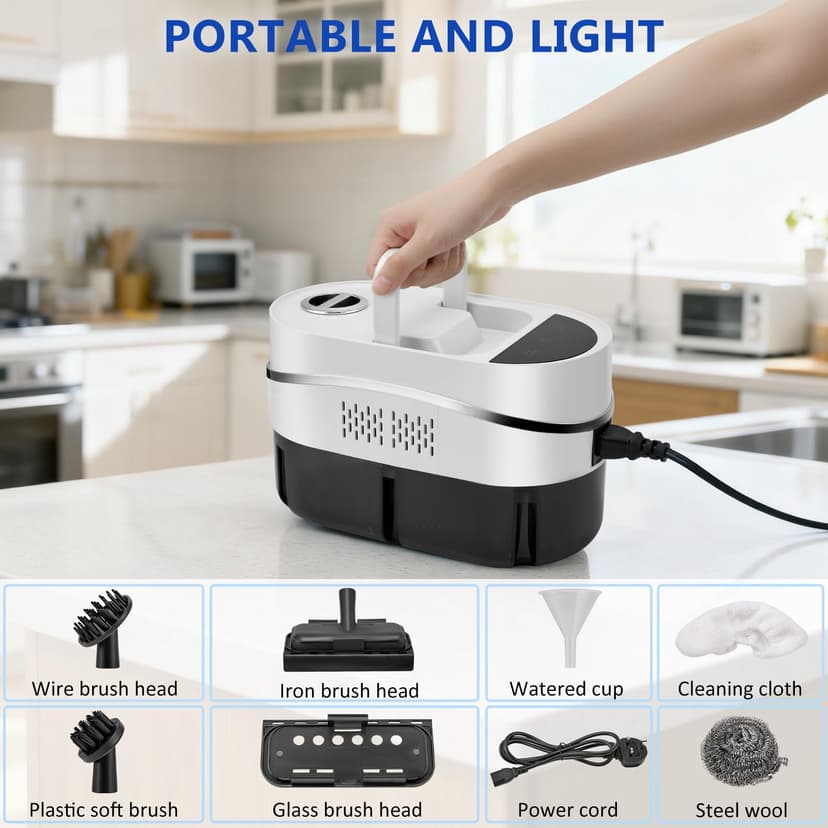 Nettoyeur Vapeur Portable 1200ML, 2500W Nettoyeur Vapeur Manuel avec 8 Accessoires, 4.5 Bar, Steam Cleaner pour Cuisine, Salle de Bain, Voiture, Sol, Canapé, Carrelage et Joints - 2