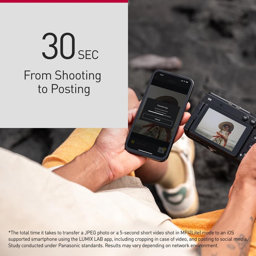 Panasonic Lumix S9, Full Frame Mirrorless Open Gate Vlogging Camera, Black, Body only, 24.2MP, 6K /4K Video, 779 Point PDAF, Image Stabilisation, Free-Angle Screen, 5Ghz WiFi - 6