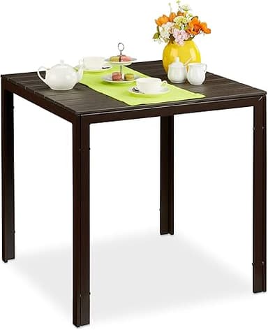 Relaxdays Garden Table, Square, Wood Effect, Outdoors, Pa…