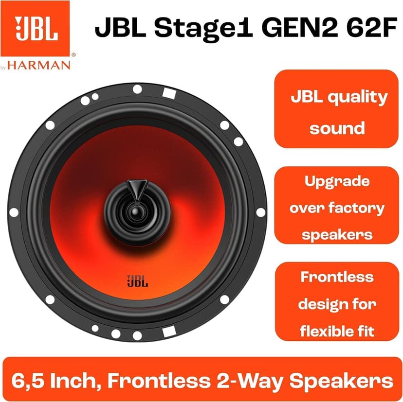 JBL Stage1 GEN2 62F – 6.5 Inch (165mm) 2-Way Coaxial Car Speakers – 50W RMS – 220W Peak – High Sensitivity – OEM Replacement Audio – No Grille – Easy Install – Set of 2 - 7