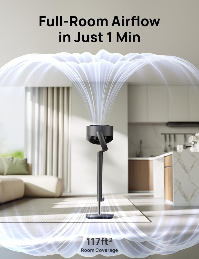 Dreo Fan for Bedroom, 120° Oscillating Standing Pedestal Fan, DC Motor, 80ft Air Circulator for Whole Room, 8 Speeds, 3 modes, 120° Manual Vertical Tilt, Quiet, 23dB, 35-40" Adjustable Height, Timer - 9