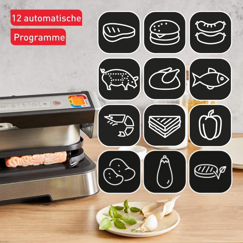 Tefal OptiGrill 4-in-1 XL Contact Grill with Baking Bowl, Foldable, Table Grill, 12 Programs, Cooking Step Display, Electric Grill, Oven, GC784D10 - 9