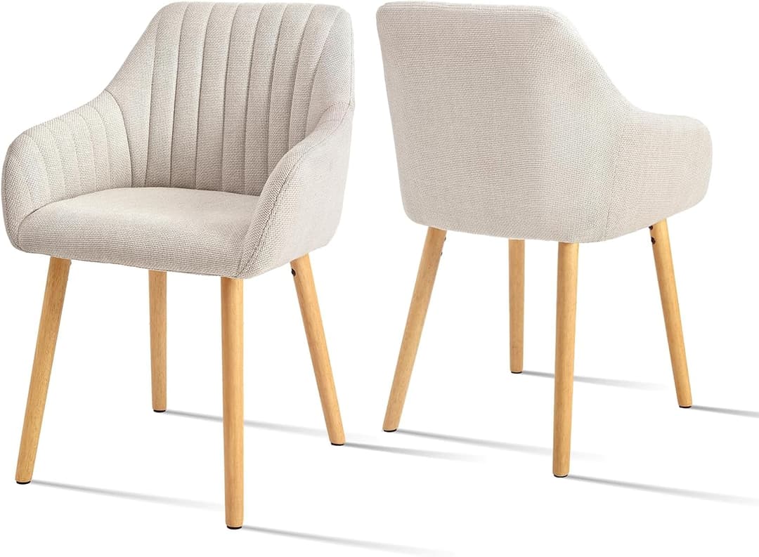 Dining Room Chairs Beige Wooden Legs with Armrests Set of…