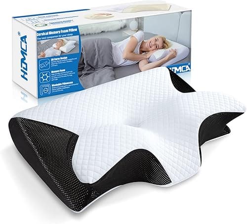 HOMCA Oreiller Ergonomique Cervical, 2 en 1 Oreiller à Mémoire de Forme pour la Nuque, Coussin pour Dormir sur Le Côté et sur Le Dos, 60x40x12/14cm, Noir