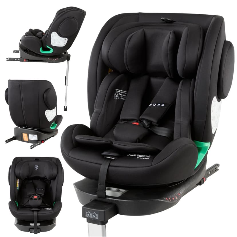 FableKids Siège enfant NORA noir | Siège auto i-Size pivotant à 360° 40-150 cm | Siège dos à la route avec ISOFIX et jambe de force | Appuie-tête et dossier réglables en hauteur | Certifié ECE R129/04 - 1