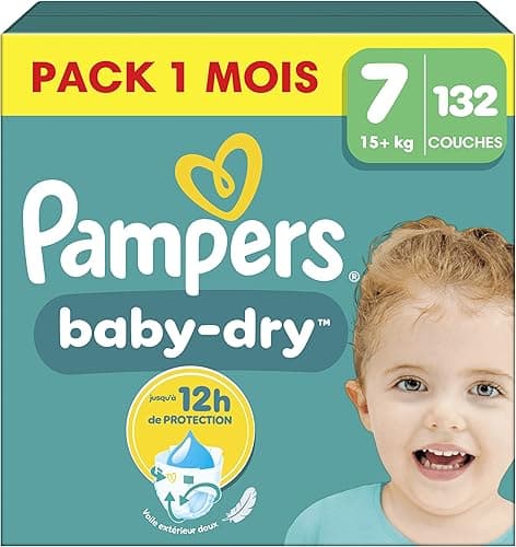 Pampers Nappies Size 7 (15 kg+) Baby-Dry, Extra Large, Monthly Box, Up to 12 Hours All-Round Leak Protection, (Pack of 132)