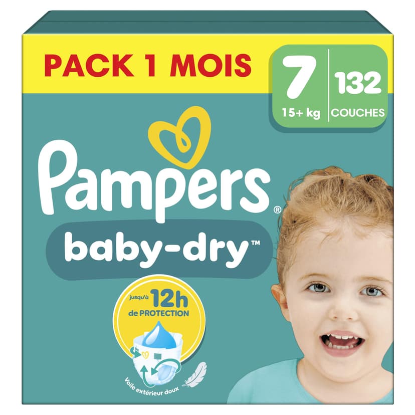 Pampers Nappies Size 7 (15 kg+) Baby-Dry, Extra Large, Monthly Box, Up to 12 Hours All-Round Leak Protection, (Pack of 132) - 1