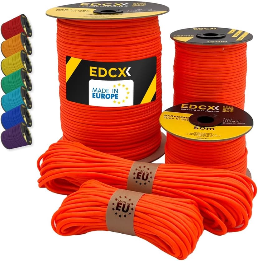 Paracord 4mm, 35+ Solid Colors (10m, 15m, 30m, 50m, 100m, 300m) | Ideal for Crafting, DIY, Camping, Survival, Outdoor | 100% Nylon Rope 4mm | Tactical Cord 550 Type III - 1