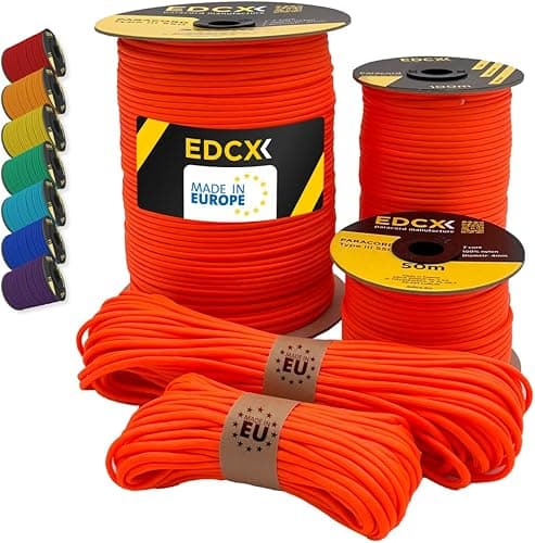 Paracord 4mm, 35+ Solid Colors (10m, 15m, 30m, 50m, 100m, 300m) | Ideal for Crafting, DIY, Camping, Survival, Outdoor | 100% Nylon Rope 4mm | Tactical Cord 550 Type III