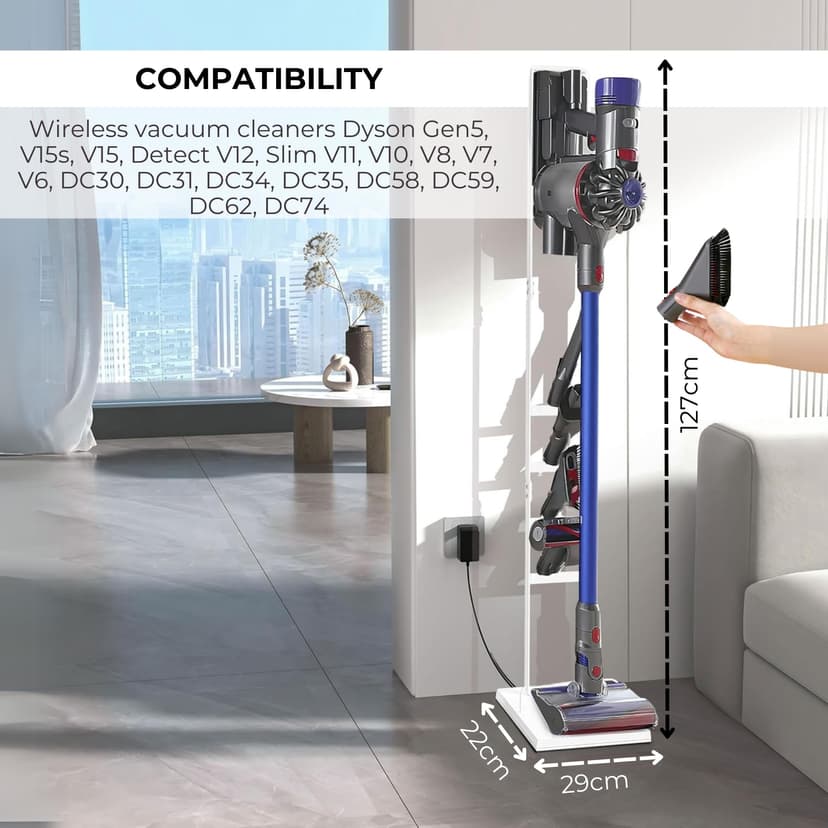 Vacuum Cleaner Holder Compatible with Dyson V15 V12 V11 V10 V8 V7 V6 - DC45/ DC35/ DC58/ DC59/ DC62/ DC74- Floor Storage Organizer with Wheels Without Drilling the Wall. - 2