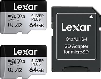 Lexar Silver Plus 64GB 2-Pack Micro SD Card up to 205 MB/…