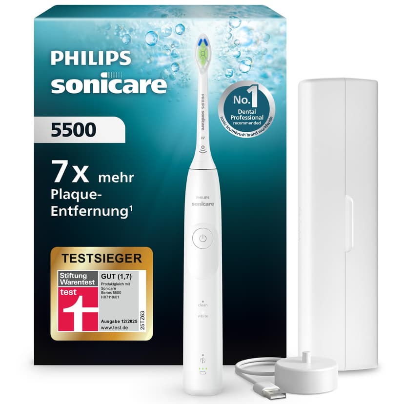 Philips Sonicare 5500 Electric Toothbrush, Sonic Toothbrush with 2 Modes, Pressure Alert, EasyStart, SmarTimer and BrushPacer, White, Model HX7110/02 [New Technology] - 1